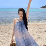 KINGWEN 2506 花朵绑带压褶睡莲印花连衣裙 紫