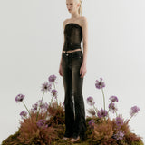 YUSE SS2312 LACE-UP DENIM TUBE TOP - BLACK