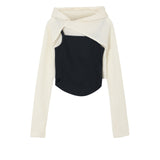 YUSE SS2312 KNIT HOODIE BOLERO SLEEVE TOP - IVORY + NAVY