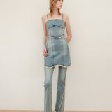 YUSE 2404 BUSTIER ROUGH CUTTING DENIM DRESS TOP - LIGHT BLUE