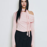 NOT YOUR ROSE SS2312 Shirring scarf tshirt Pink