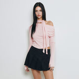NOT YOUR ROSE SS2312 Shirring scarf tshirt Pink