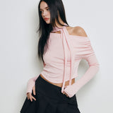 NOT YOUR ROSE SS2312 Shirring scarf tshirt Pink