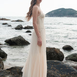 SHEER LUCK 2502 轻奢手工珠花修身包裹式缎面吊带裙 奶油杏