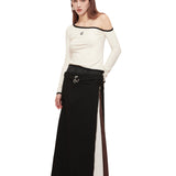 OZLANA SS2310 Slant Off Shoulder Knit Top White