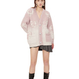 OZLANA SS2310 Rose Gradient Knit Cardigan Pink