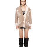 OZLANA SS2310 Asymmetric Chandelier Knit Cardigan Camel