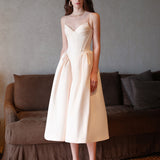 SHEER LUCK 2502 立体裁剪法式性感芭蕾缎面吊带裙 奶油杏