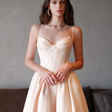 SHEER LUCK 2502 立体裁剪法式性感芭蕾缎面吊带裙 奶油杏