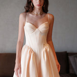SHEER LUCK 2502 立体裁剪法式性感芭蕾缎面吊带裙 奶油杏