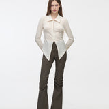 YUSE 2410 PLEATS SLIM HOOK CLOSING SHIRT - GREAM
