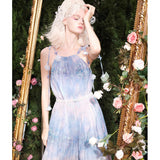 KINGWEN 2506 花朵绑带压褶睡莲印花连衣裙 紫