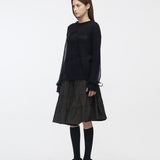 YUSE 2410 LOGO PATCH KID MOHAIR LOOSE ROUND KNIT TOP - BLACK