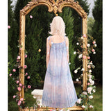 KINGWEN 2506 花朵绑带压褶睡莲印花连衣裙 紫