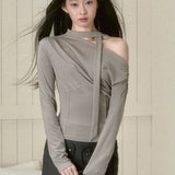 VIA PITTI 2409 斜肩设计感上衣 浅灰