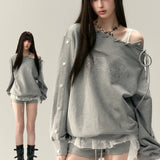 VIA PITTI 2502 设计感金属烫钻宽松卫衣 灰