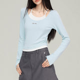 MacyMccoy 2503 假两件拼接打底 蓝