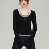 MacyMccoy 2503 假两件拼接打底 黑