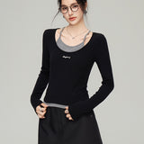 MacyMccoy 2503 假两件拼接打底 黑