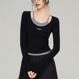 MacyMccoy 2503 假两件拼接打底 黑