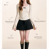 Kroche 2504 蕾丝拼接v领针织打底衫 米白