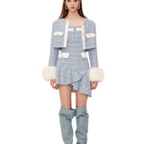 OZLANA SS2310 Tweed Jacket with Detachable Faux Fur(毛绒袖子可以拆卸)