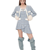 OZLANA SS2310 Tweed Jacket with Detachable Faux Fur(毛绒袖子可以拆卸)