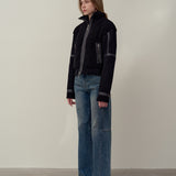 YUSE 2410 KNIT FUR SHEARING JACKET - BLACK