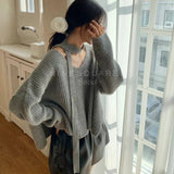 KOREAN COLLECTION 2410 V领宽松针织毛衣 灰