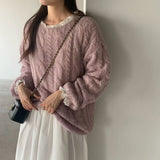KOREAN COLLECTION 2510 松弛感麻花针织毛衣 粉