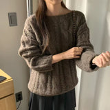 KOREAN COLLECTION 2510 松弛感麻花针织毛衣 咖