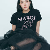 MARDI MERCREDI 2502 摇尾珍珠小狗短袖t恤 黑粉