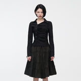 YUSE 2410 UNBALANCE SHIRRING SHIRT - BLACK