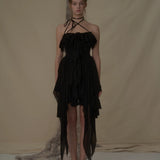 ELYWOOD 花朵抹胸挂脖短裙 黑