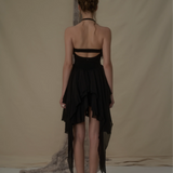 ELYWOOD 花朵抹胸挂脖短裙 黑