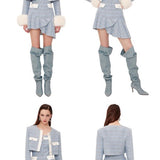 OZLANA SS2310 Tweed Jacket with Detachable Faux Fur(毛绒袖子可以拆卸)