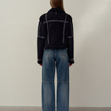 YUSE 2410 KNIT FUR SHEARING JACKET - BLACK