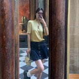 SEOOOCOOKIE denim pleated skirt Blue