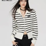 MacyMccoy SS2310 翻领条纹针织开衫