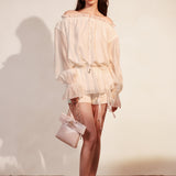 KINGWEN 2506 一字肩抽绳长袖衬衫+系带短裤