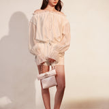 KINGWEN 2506 一字肩抽绳长袖衬衫+系带短裤