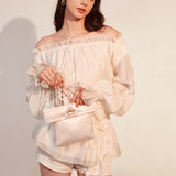 KINGWEN 2506 一字肩抽绳长袖衬衫+系带短裤