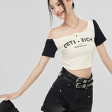 MacyMccoy SS2306 撞色露肩Tee 米色