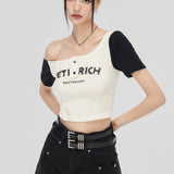 MacyMccoy SS2306 撞色露肩Tee 米色