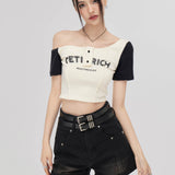 MacyMccoy SS2306 撞色露肩Tee 米色