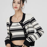 MacyMccoy SS2308 黑白条纹针织开衫