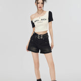 MacyMccoy SS2306 撞色露肩Tee 米色