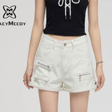 MacyMccoy SS2307 翻边工装牛仔短裤 白