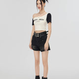 MacyMccoy SS2306 撞色露肩Tee 米色