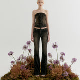 YUSE SS2312 LACE-UP DENIM TUBE TOP - BLACK